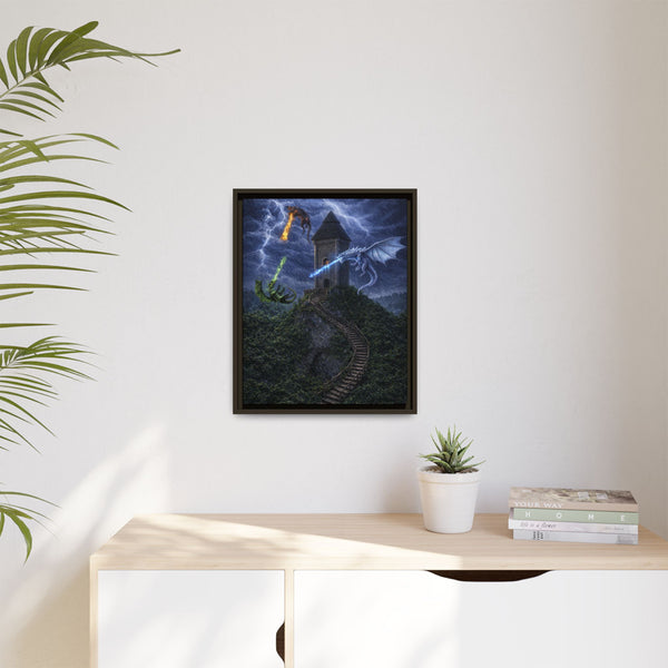 Dragon Tower Battle | Framed Fantasy Canvas Wall Art