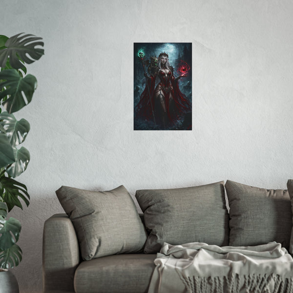 Necromancer in Red with Hatchling Undead Dragon - Fantasy Art Poster