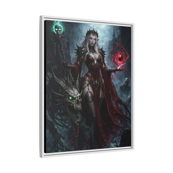 Necromancer in Red with Young Undead Dragon - Framed Canvas  Fantasy Wall Art