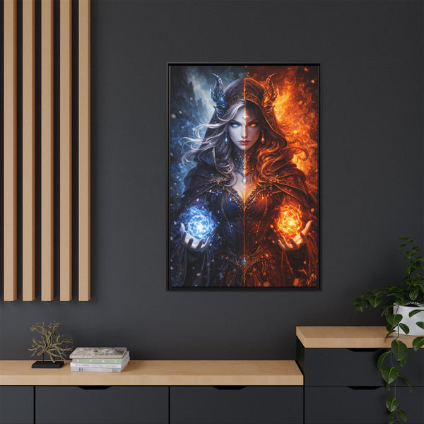 Fire & Ice Changeling Sorceress - Framed Canvas  Fantasy Wall Art