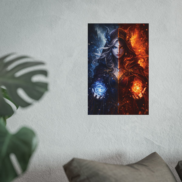 Fire & Ice Changeling Sorceress - Fantasy Art Poster