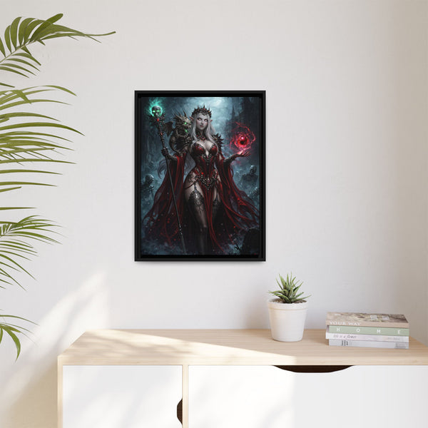 Necromancer in Red with Hatchling Undead Dragon - Framed Canvas  Fantasy Wall Art