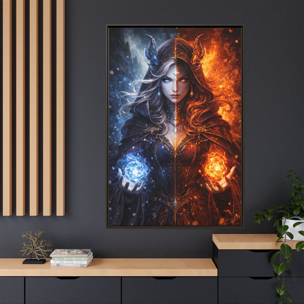 Fire & Ice Changeling Sorceress - Framed Canvas  Fantasy Wall Art