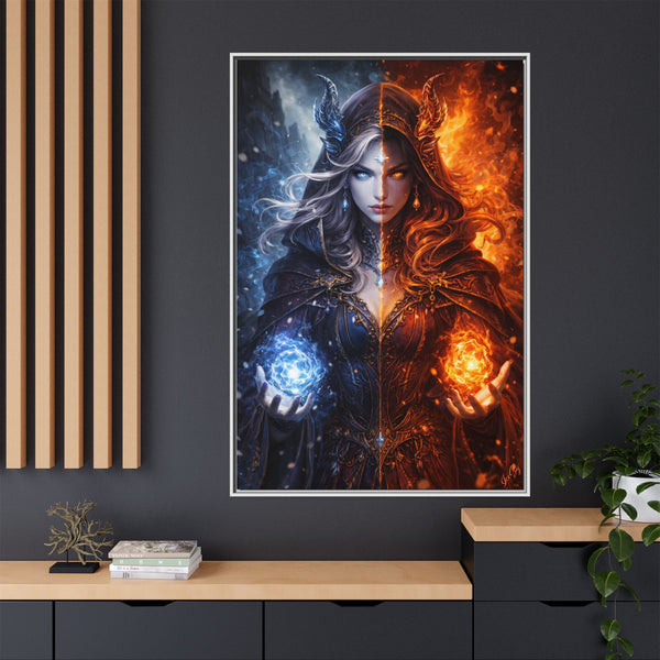 Fire & Ice Changeling Sorceress - Framed Canvas  Fantasy Wall Art