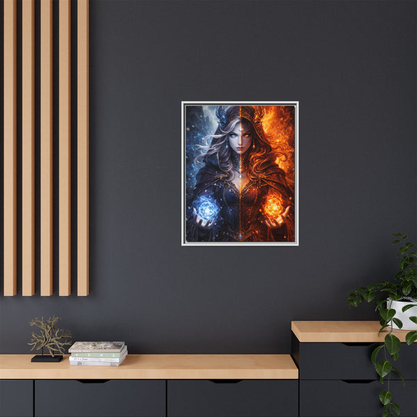 Fire & Ice Changeling Sorceress - Framed Canvas  Fantasy Wall Art