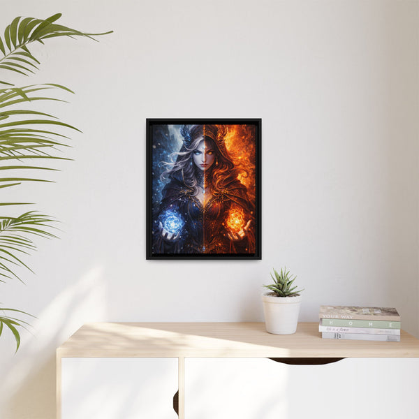 Fire & Ice Changeling Sorceress - Framed Canvas  Fantasy Wall Art