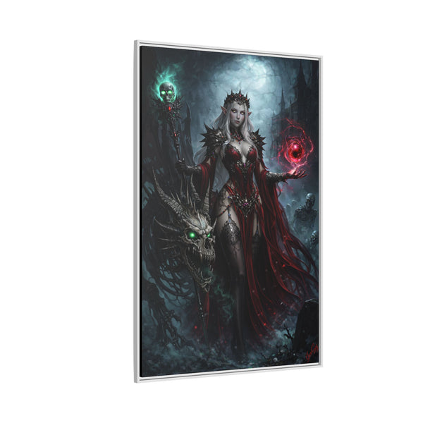 Necromancer in Red with Young Undead Dragon - Framed Canvas  Fantasy Wall Art