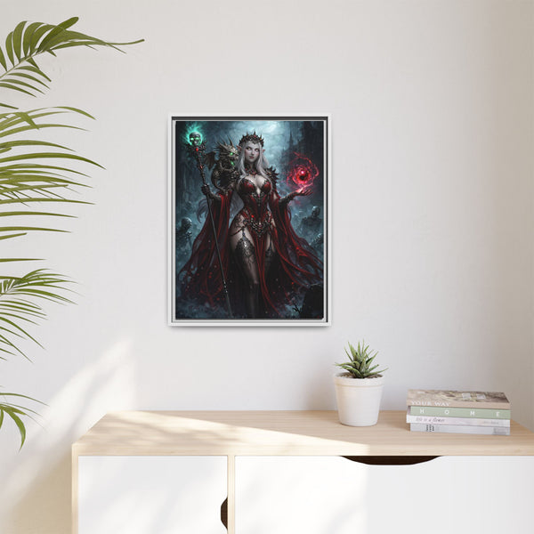 Necromancer in Red with Hatchling Undead Dragon - Framed Canvas  Fantasy Wall Art