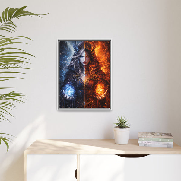 Fire & Ice Changeling Sorceress - Framed Canvas  Fantasy Wall Art