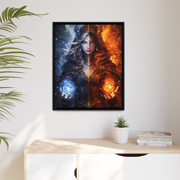 Fire & Ice Changeling Sorceress - Framed Canvas  Fantasy Wall Art