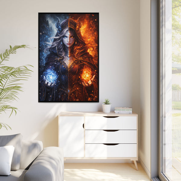 Fire & Ice Changeling Sorceress - Framed Canvas  Fantasy Wall Art