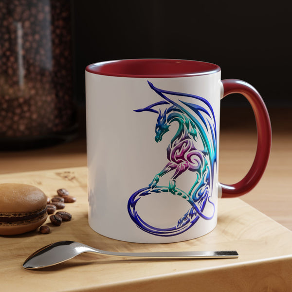 Dragon Accent Coffee Mug - Sapphire / Purple / Fuchsia  &  Aqua Ombre - 11oz