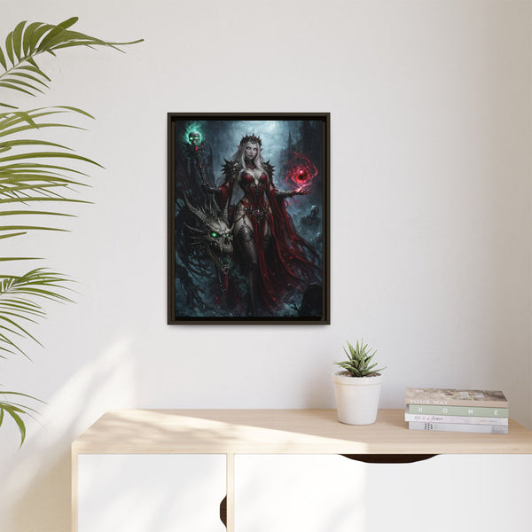 Necromancer in Red with Young Undead Dragon - Framed Canvas  Fantasy Wall Art