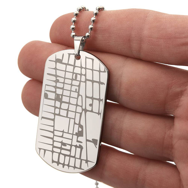Custom Engraved Map Dog Tag Necklace