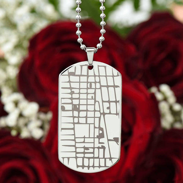 Custom Engraved Map Dog Tag Necklace