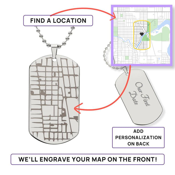 Custom Engraved Map Dog Tag Necklace