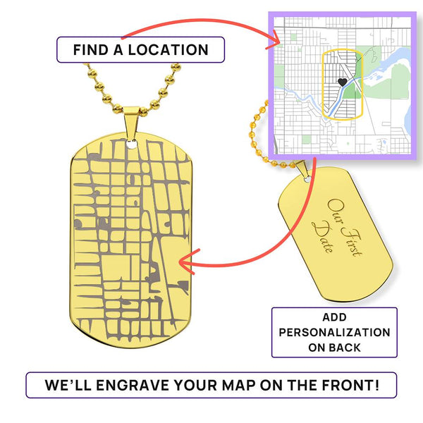Custom Engraved Map Dog Tag Necklace