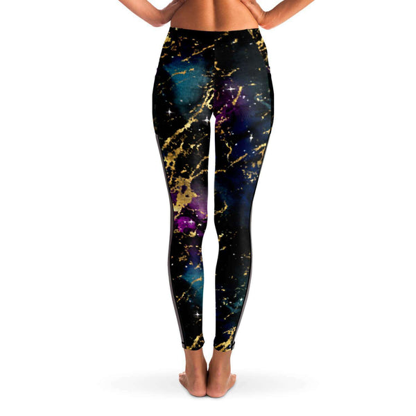 Marble Galaxy - Black Multi - Pocketed Mesh Yoga Leggings
