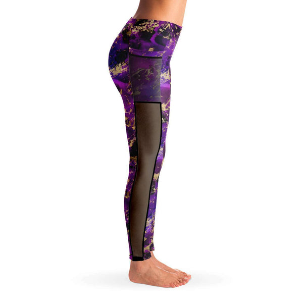 Galaxy Marble - Fuchsia - Pocketed Mesh Yoga Leggings