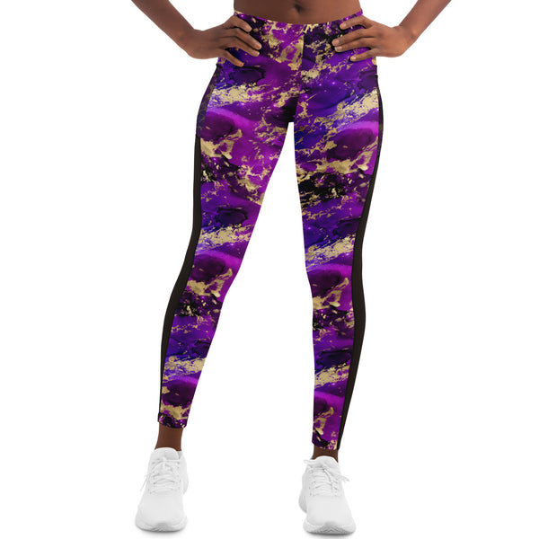 Galaxy Marble - Fuchsia - Pocketed Mesh Yoga Leggings