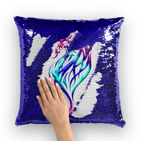 Celtic Neon Dragon Sequin Cushion Cover