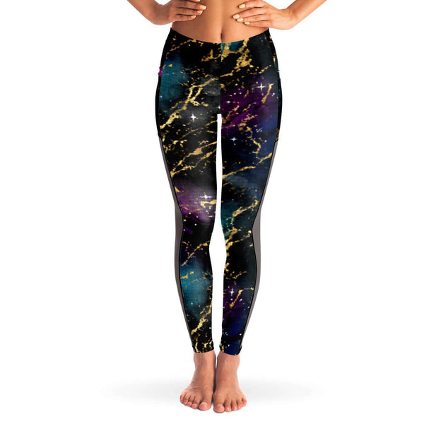 Marble Galaxy - Black Multi - Pocketed Mesh Yoga Leggings