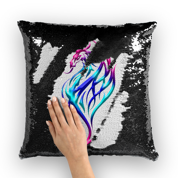 Celtic Neon Dragon Sequin Cushion Cover