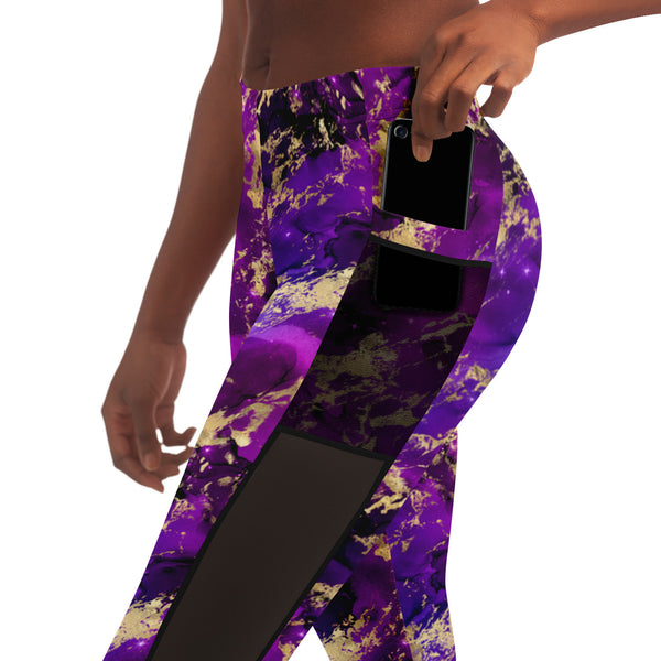 Galaxy Marble - Fuchsia - Pocketed Mesh Yoga Leggings