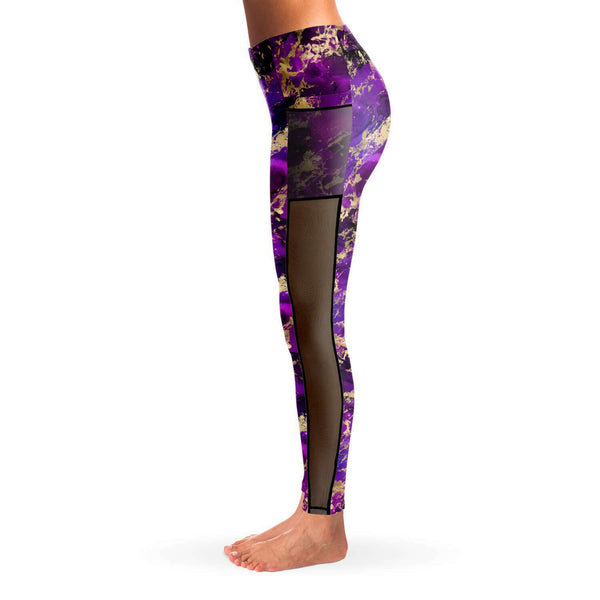 Galaxy Marble - Fuchsia - Pocketed Mesh Yoga Leggings