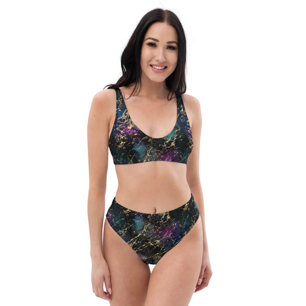Marble Galaxy - Black / Multicolor - Eco-Friendly High-Waisted Bikini