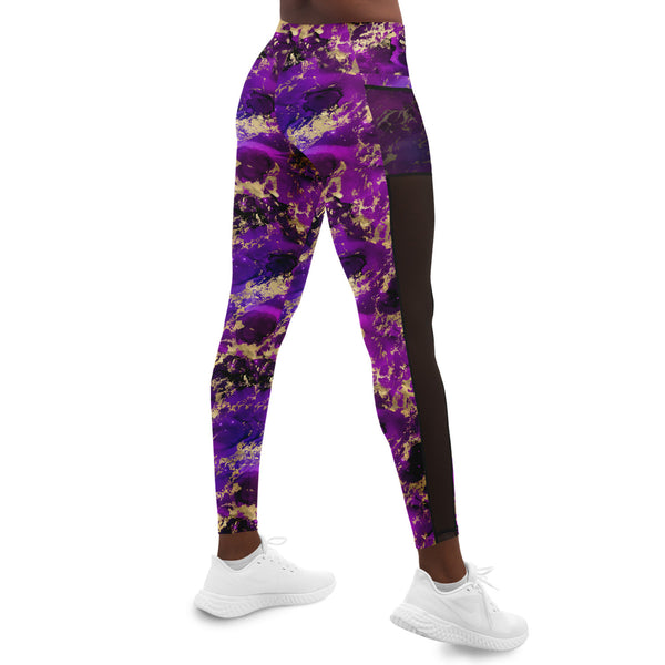 Galaxy Marble - Fuchsia - Pocketed Mesh Yoga Leggings
