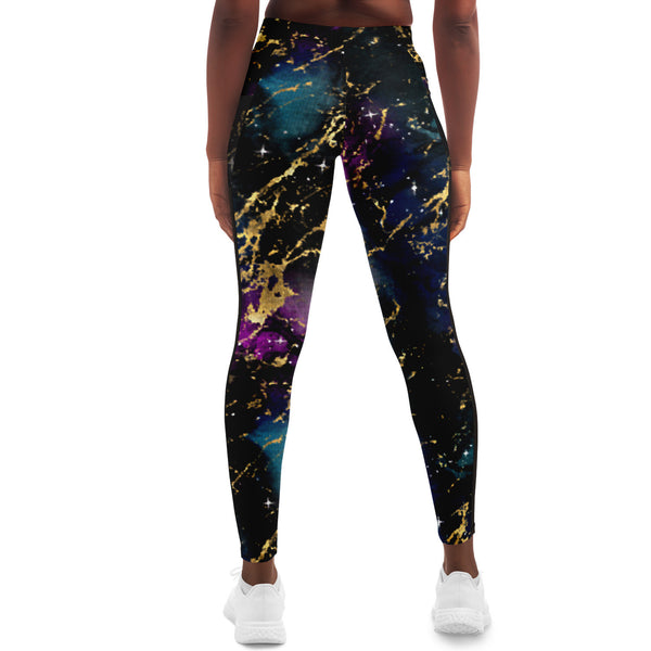 Marble Galaxy - Black Multi - Pocketed Mesh Yoga Leggings