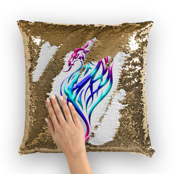 Celtic Neon Dragon Sequin Cushion Cover