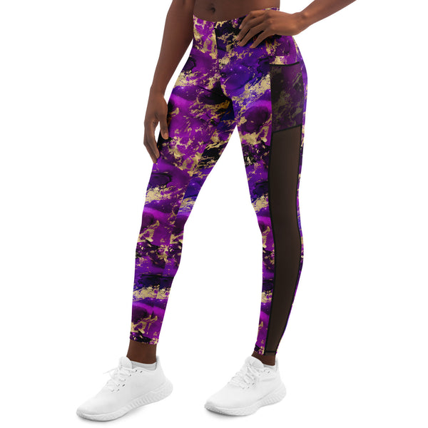Galaxy Marble - Fuchsia - Pocketed Mesh Yoga Leggings