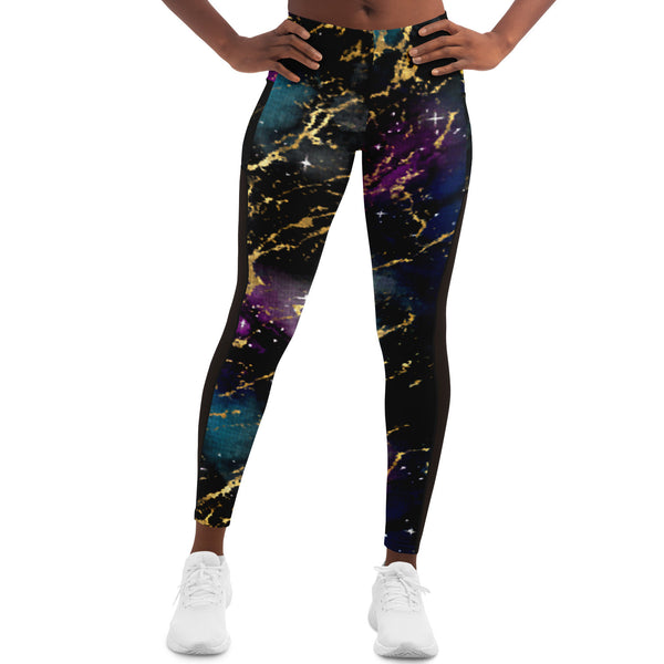 Marble Galaxy - Black Multi - Pocketed Mesh Yoga Leggings